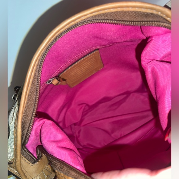 COACH pink brown signature buckle bucket shoulder bag F13862 EUC - Picture 10 of 13